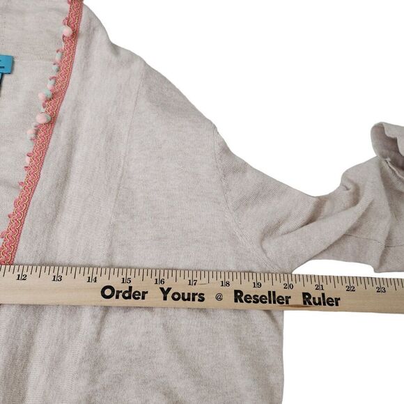 Two Bees Cashmere Cardigan Medium Cream‎ Fur Ball Tassel Edge Open Front Sweater - Picture 7 of 8